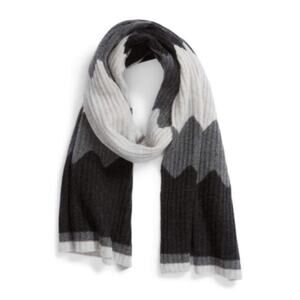 Ombre Grey Chevron Cashmere Scarf NEW